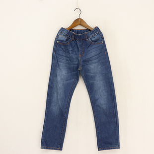 BL春秋款童装 中大童松紧腰橙线条磨白小脚牛仔裤 8c-11-4