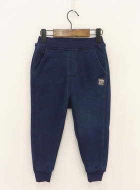 B冬款童装    男童左口袋布贴白字母高弹一体绒束口裤   D1M