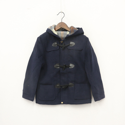 羊角扣内里绿格灰白格连帽呢子衣