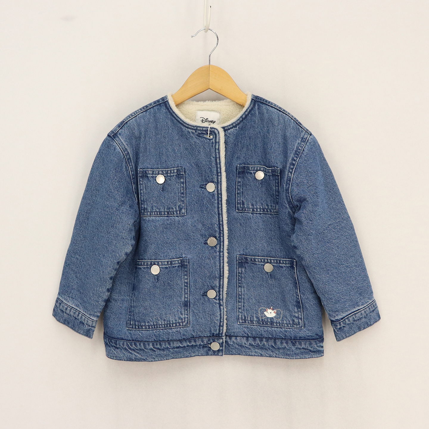 欧美单童装     女童加绒保暖卡通无领牛仔外套