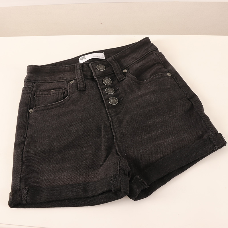 夏季童装 女童深烟灰四粒排扣高弹卷边牛仔短裤热裤 欧美单,童装/婴儿装/亲子装,裤子,淘宝优惠券,粉丝福利购,淘宝优惠卷