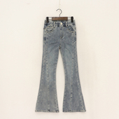 女童松紧腰弹力竖分割线微喇牛仔裤 内销春秋款 童装 D1M