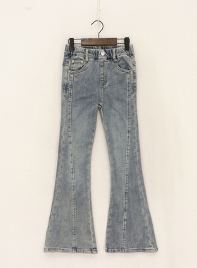 内销春秋款童装   女童松紧腰弹力竖分割线微喇牛仔裤    D1M