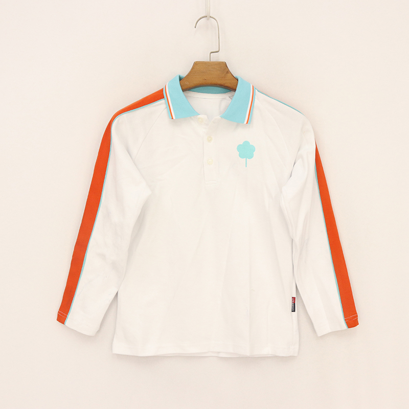 中童白色底绿橙拼色长袖上衣