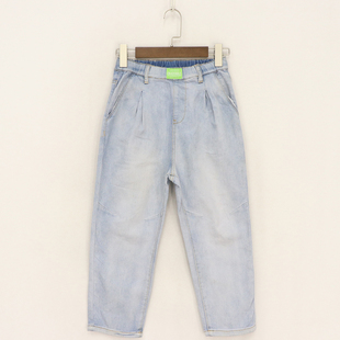 中大童松紧腰褶皱腰部绿标白字母九分裤 D1o 童装 B春款