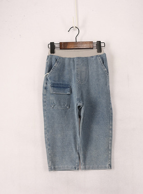 内销春秋款童装    小童灰色腰右侧翻盖口袋九分休闲裤   DD