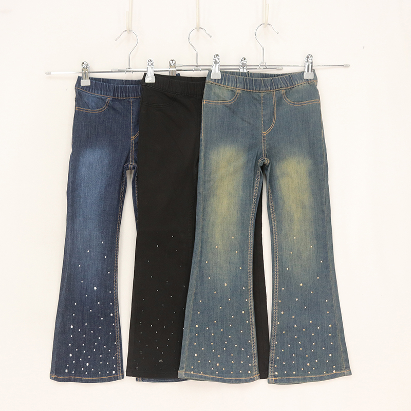 高弹前后带钻薄款微喇牛仔裤