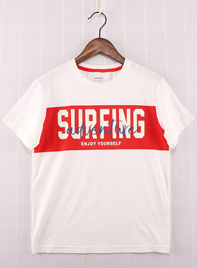 B夏款童装    男童红底白色字母棉混纺短袖T恤   D2