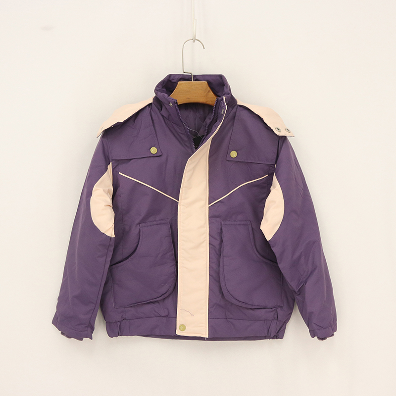 内销秋冬款童装   女大童粉紫撞色夹棉内里连帽外套   8G-1-4