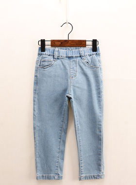 B春秋款童装 女童修身弹力浅蓝九分牛仔小脚裤DD