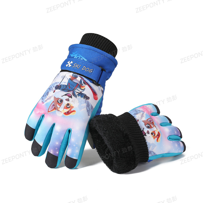 儿童滑雪手套冬季防水防寒户外男女小孩玩雪保暖手套加绒五指防滑