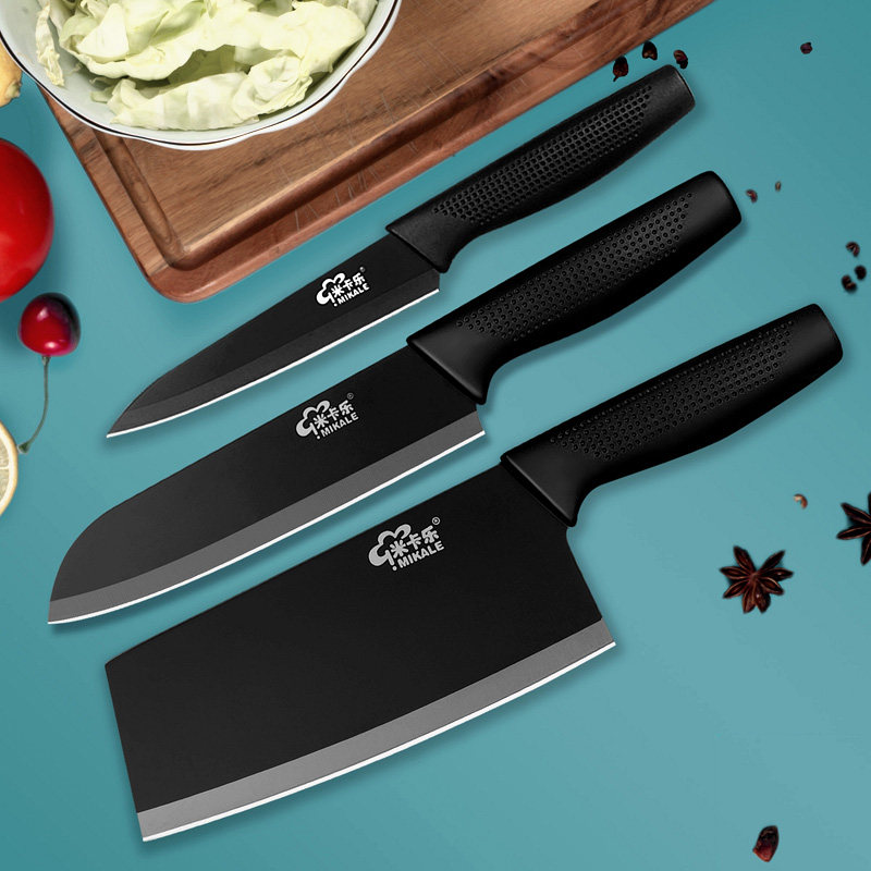 锋利菜刀水果刀不锈钢家用小菜刀厨师刀切水果刀具切肉片刀黑色刃