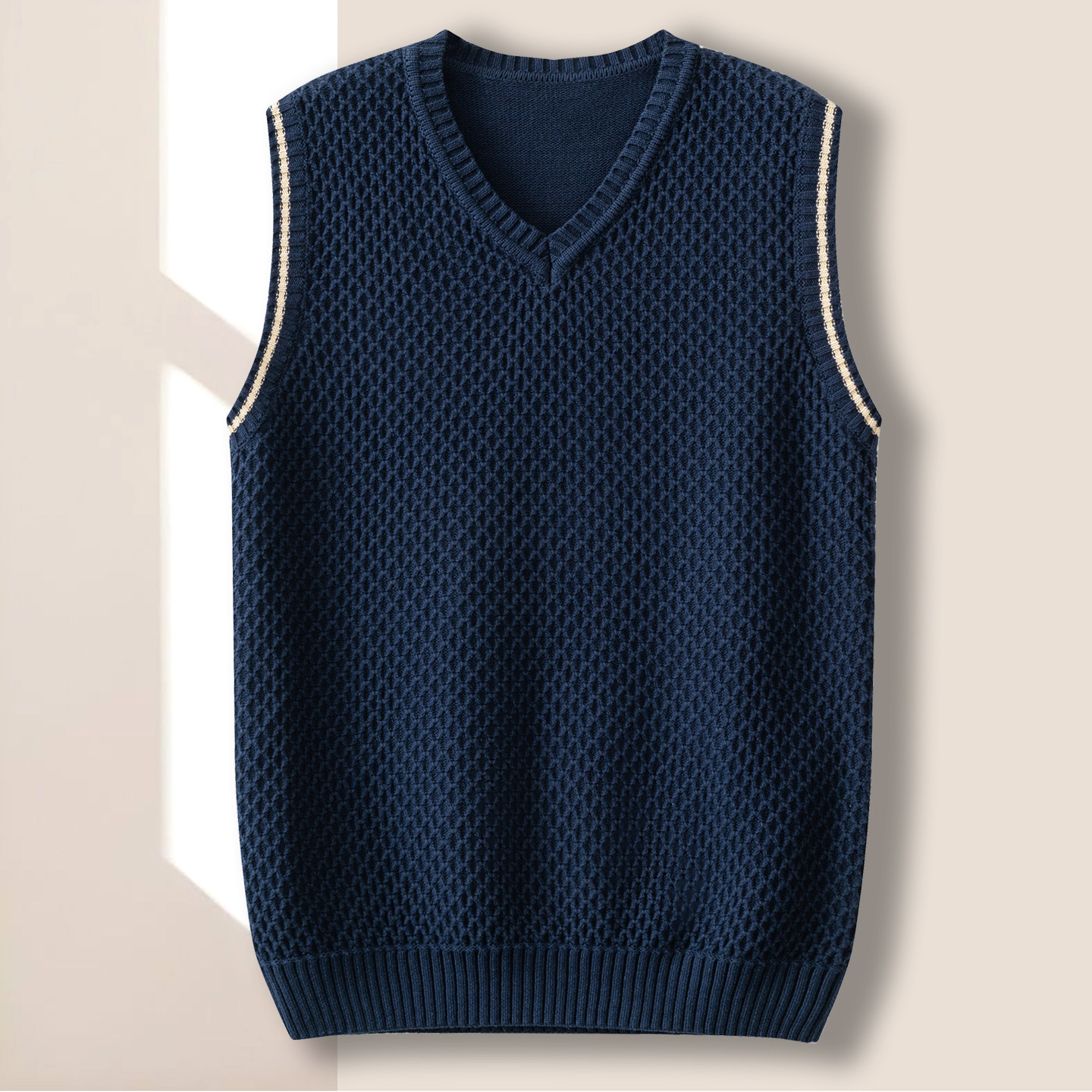 冬季纯棉毛线背心男士V领毛背心百搭针织衫马甲修身无袖毛衣背心