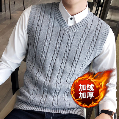 冬季男加绒加厚毛衣背心