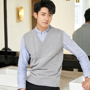 坎肩 毛背心加厚保暖毛线马甲潮针织衫 秋冬V领无袖 毛衣背心男韩版