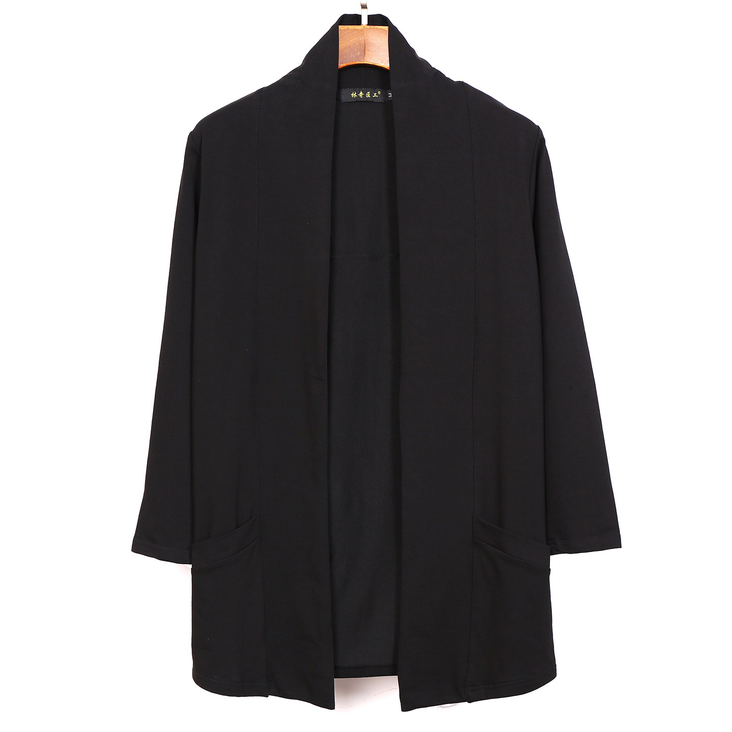 春夏中长款开衫外套男装潮流休闲无扣上衣个性黑色外搭薄款针织衫