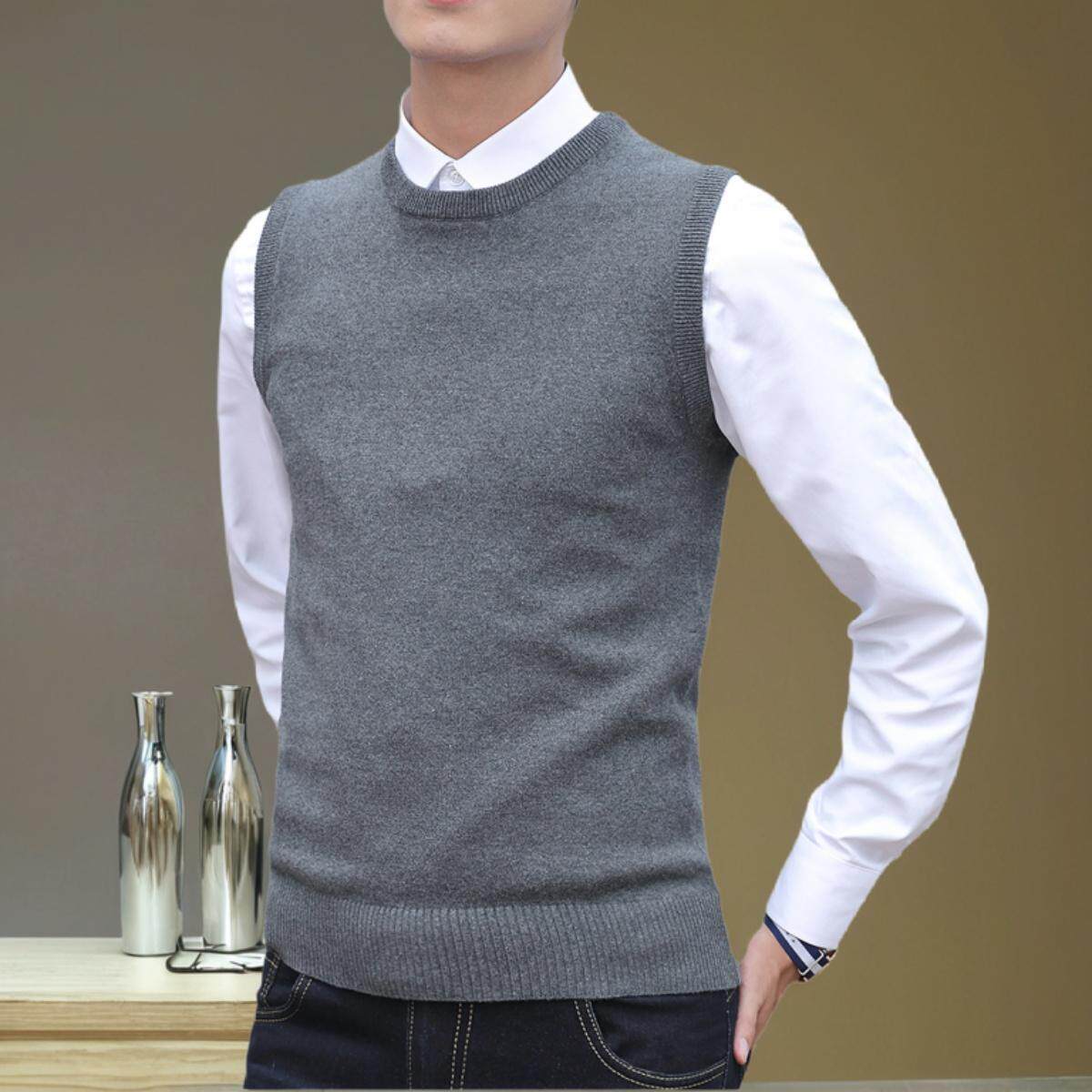 2026秋冬无袖毛衣背心男修身圆领毛背心保暖针织坎肩纯色毛线马甲