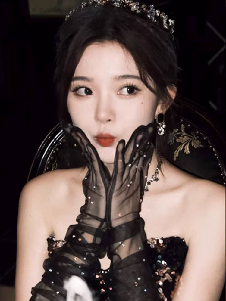 블랙 메쉬 장갑 레이스 긴 2024 생일 사진 사진 소품 신부 웨딩 드레스 액세서리 핸드 슬리브