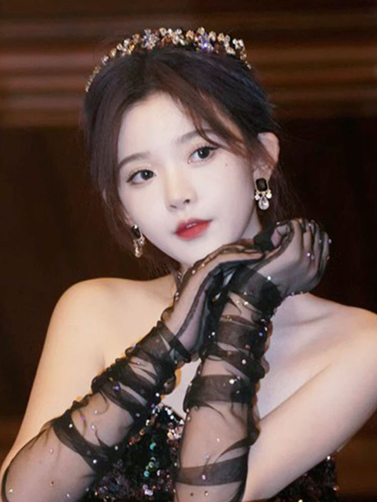 블랙 메쉬 장갑 레이스 긴 2024 생일 사진 사진 소품 신부 웨딩 드레스 액세서리 핸드 슬리브