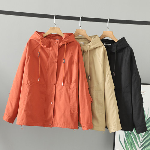 风衣女连帽棉布上衣200斤外套