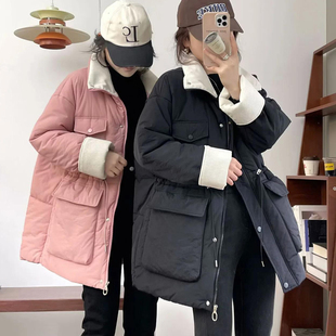 加厚遮肉遮肚子翻领设计感棉服 200斤女棉衣收腰大码 胖mm冬装 时尚