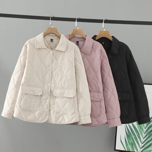 小棉服女轻薄翻领小棉服 2025秋冬显瘦单排扣减龄大码 胖mm女装 新款