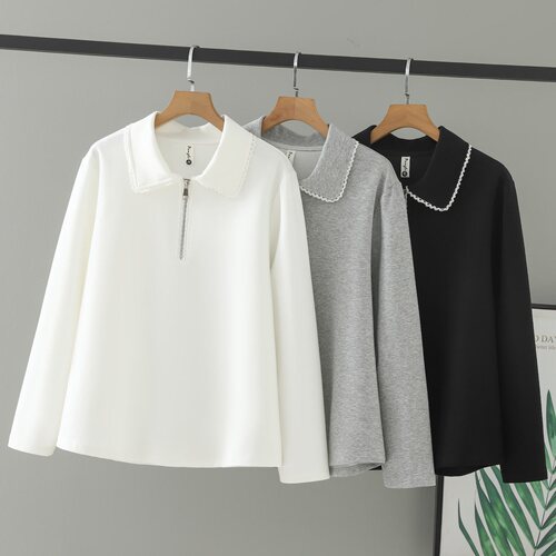 胖妹妹新款2026大码女装春装长袖女卫衣拉链中年花边拼接翻领上衣