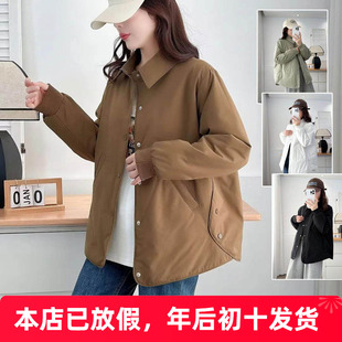 胖mm冬装2025韩系设计感女装甜辣微胖轻薄棉袄翻领大码宽松棉衣女
