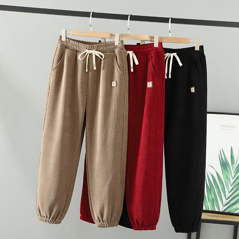 胖mm加绒加厚束脚裤哈伦裤