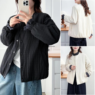 棉袄 高级感拼接格子中年夹棉加厚棉服女大码 2025冬装 胖妹妹女装