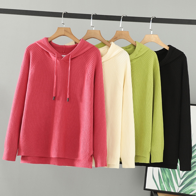 胖妹妹大码女装连帽针织衫毛衣