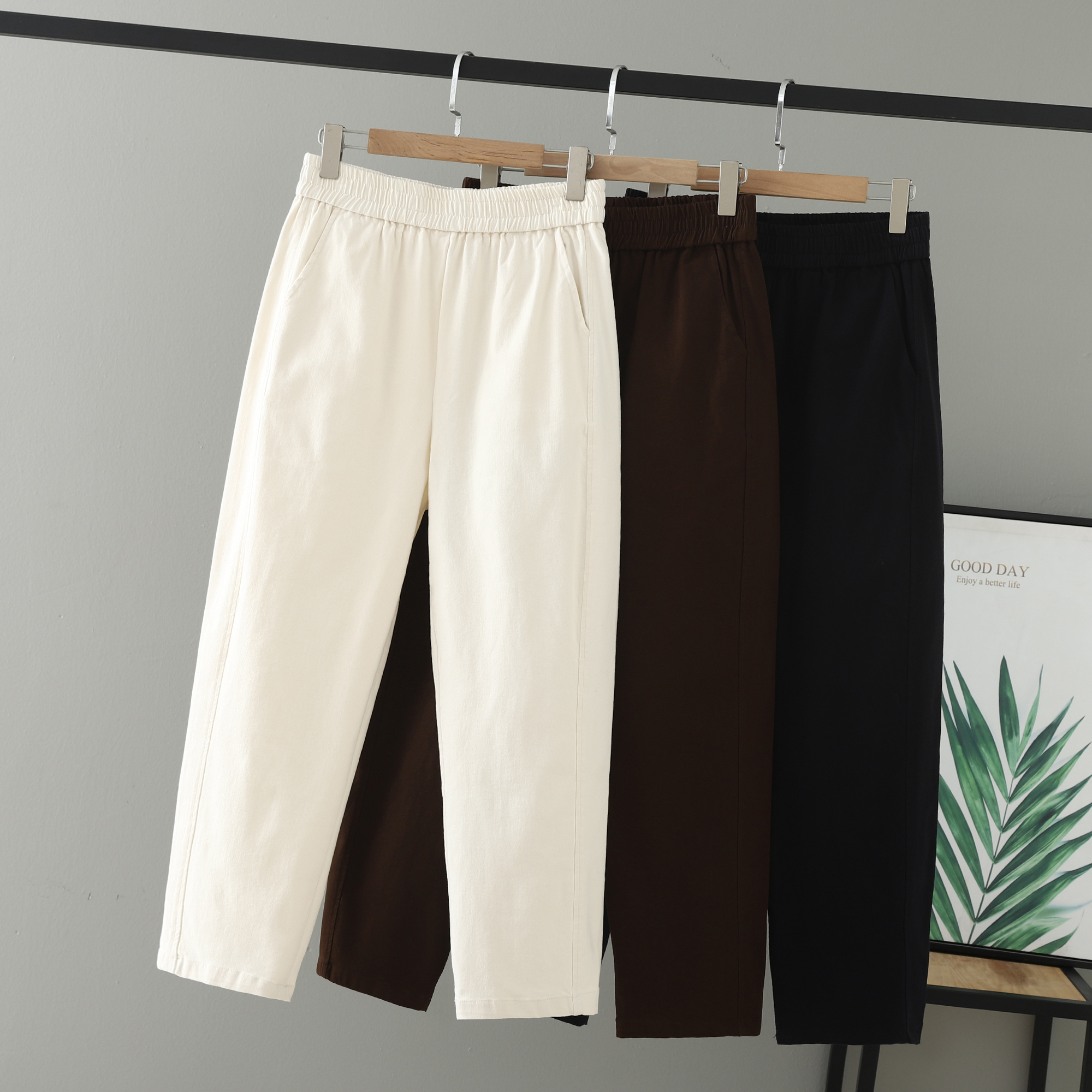 哈伦裤长裤中年大码拼接松紧腰