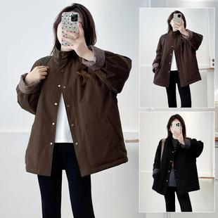 中年棉布外套翻领可挽袖 女装 棉袄女遮肚棉衣 200斤大码 胖mm冬装