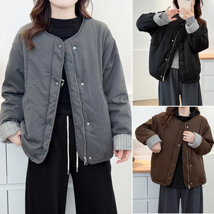 纯色棉衣圆领中年下摆抽绳棉袄女 冬装 2025胖妹妹加肥加大码 女装