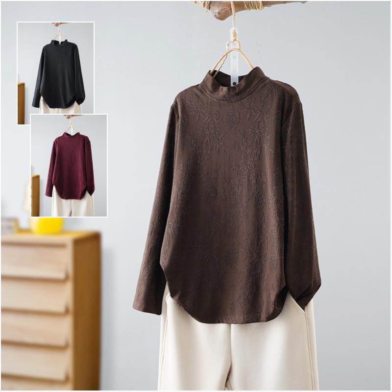 胖mm新款春装2025加肥加大码女装上衣女提花纹绣打底衫长袖T恤