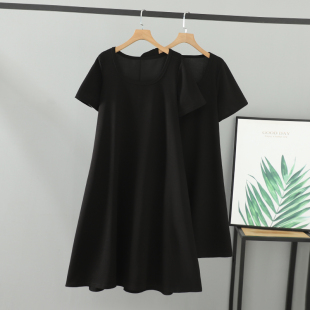 新款 女装 连衣裙女200斤黑色藏肉方领打底裙 胖妹妹加肥加大码 夏装
