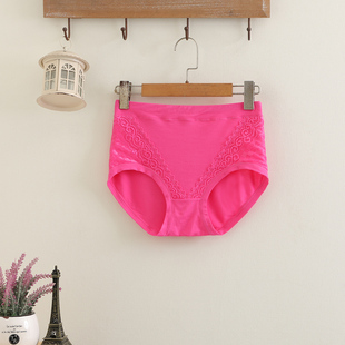 女高腰裤 三角裤 头纯色蕾丝拼接内衣 女加肥加大码 6635莫代尔内裤