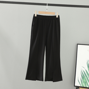 子休闲显瘦八分裤 胖妹妹夏装 别致弹力前开叉女裤 宽松大码 2025女装