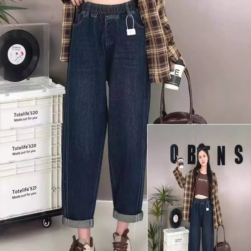 松紧腰牛仔哈伦裤子女