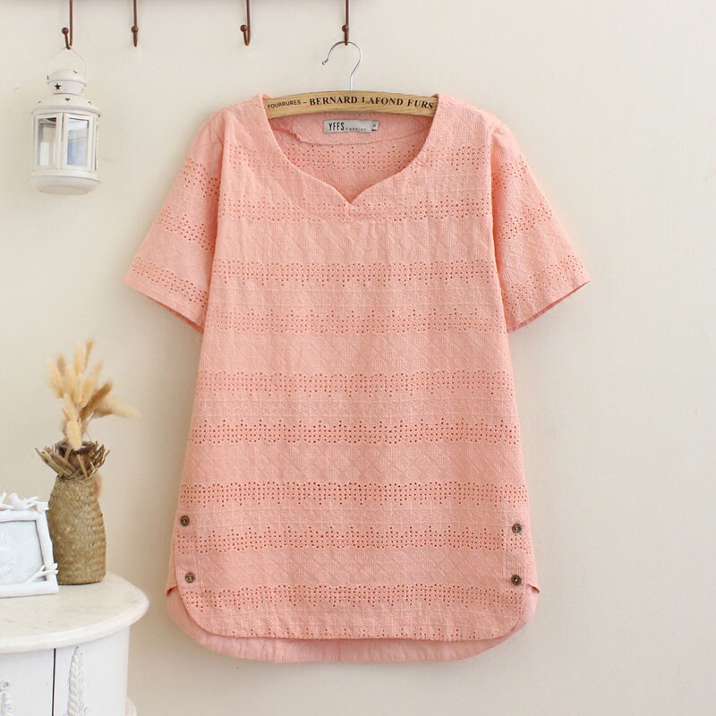 胖mm夏裝200斤上衣韓版v領镂空女裝寬松中長款大碼短袖棉麻t恤女在類目 女裝/女士精品, 大碼女裝中 - 來自Buy2taobao.com提供專業的淘寶代購服務