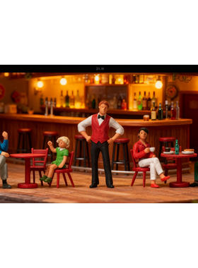 仿真人物 微缩小人 1:87 PREISER 10786 小酒馆的客人和服务员