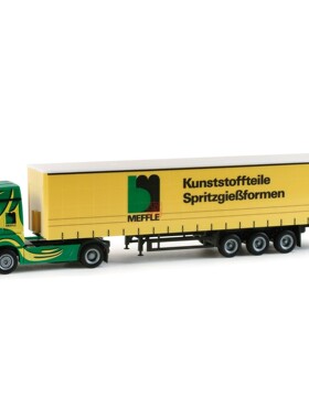 汽车模型 Herpa 1:87 298995 奔驰Axor+帆布篷半挂拖车 绿黄涂装