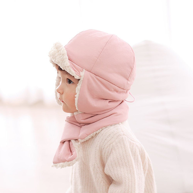 韩国婴幼儿毛绒帽围脖秋冬季1-3岁儿童男童女童护耳帽宝宝加绒帽