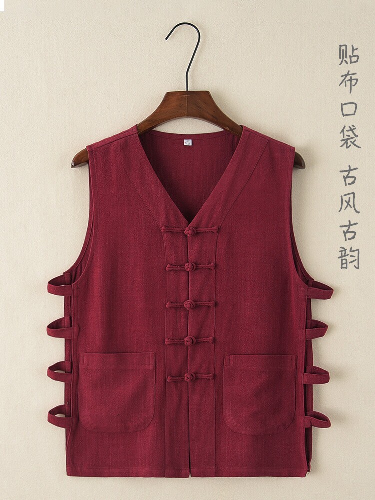 TANG SUIT MALE CHINESE STYLE CHINESE STYLE JACKET SUMMER MIDDLE-AGED AND ELDERLY VEST RETRO SLEEVELESS VEST COTTON AND LINEN WAISTCOAT ETHNIC STYLE