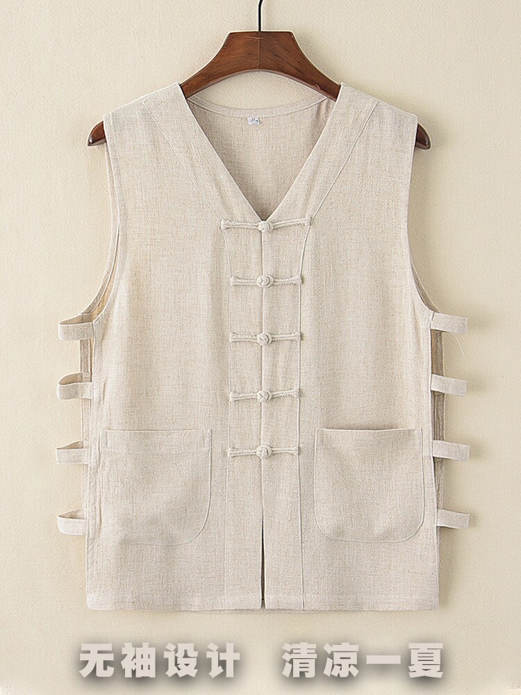 TANG SUIT MALE CHINESE STYLE CHINESE STYLE JACKET SUMMER MIDDLE-AGED AND ELDERLY VEST RETRO SLEEVELESS VEST COTTON AND LINEN WAISTCOAT ETHNIC STYLE