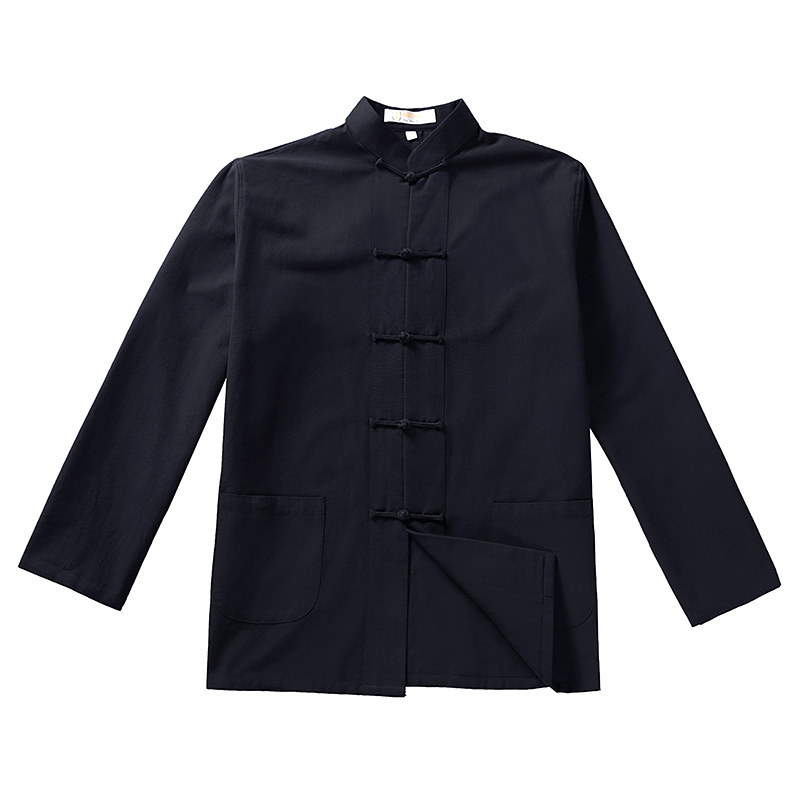 TANG SUIT MENS YOUTH RETRO CHINESE STYLE MENS LONG-SLEEVED HANFU ETHNIC STYLE COTTON COTTON JERSEY GOWN MENS SHIRT