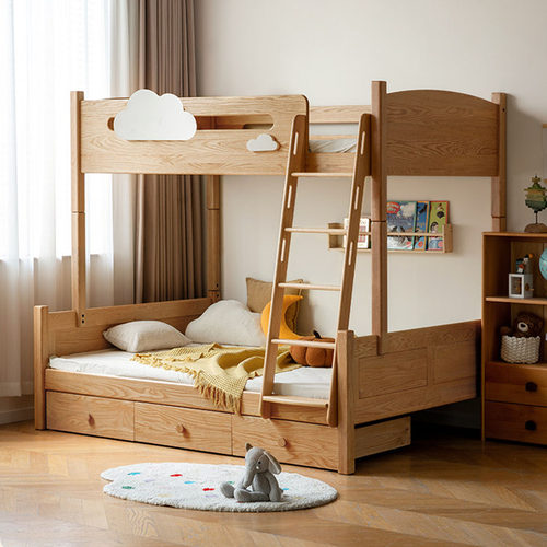 全实木上下床双层子母床儿童高低床带储物抽屉小户型橡木床二胎床