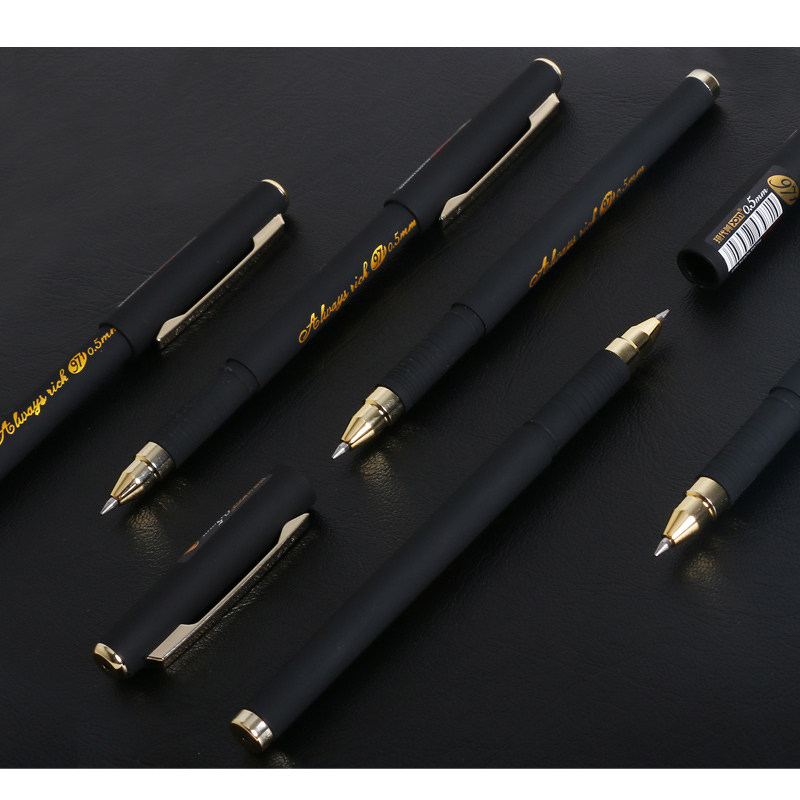 现代美中性笔黑色0.5办公文具碳素笔批发商务签字笔12支定制logo