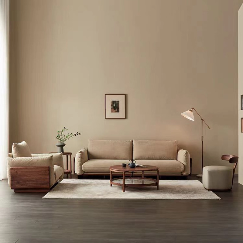 简约黑胡桃木小户型帆布艺沙发组合全实木客厅现代简约北欧四人位,住宅家具,实木沙发,淘宝优惠券,粉丝福利购,淘宝优惠卷