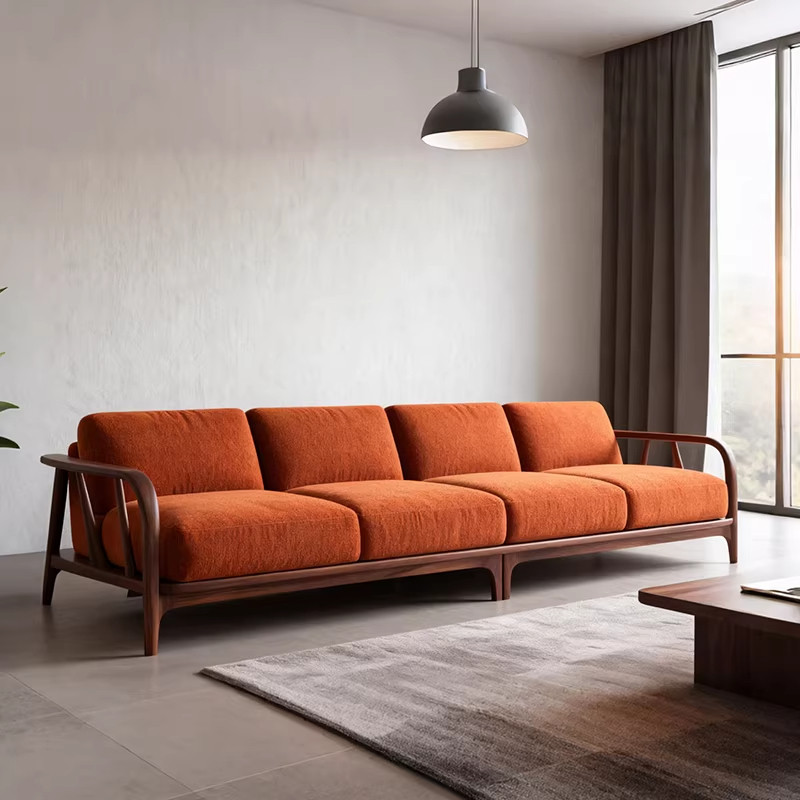 新中式实木沙发胡桃木布艺三四人位小大户型客厅民宿沙发2026新款